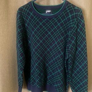 Lands' End Women's Navy and Green Plaid Sweater